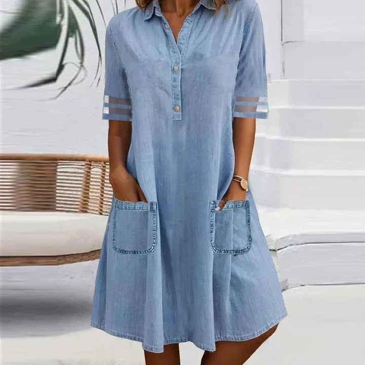 Tammin - Casual Denim Mini Dress With Side Pockets
